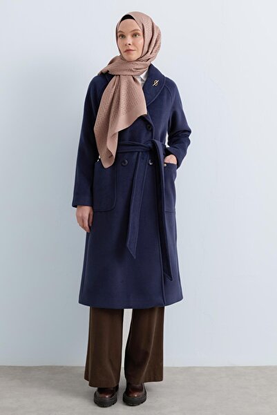 Nihan Kuşaklı Kruvaze Kaban İndigo