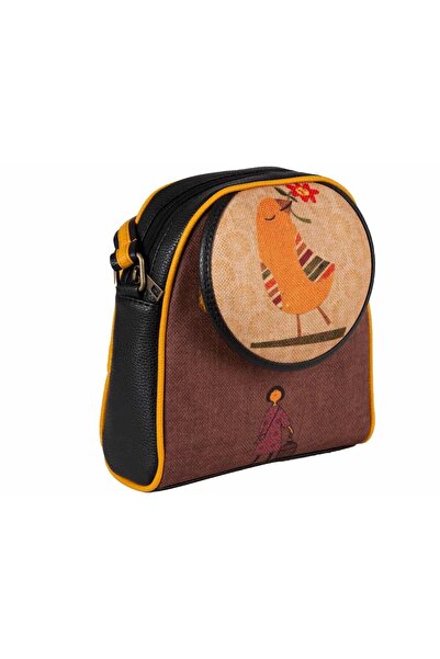 HOODİEMOUSE Small Postman Shoulder Bag with Bird Figure Ethnic Bohemian Style...