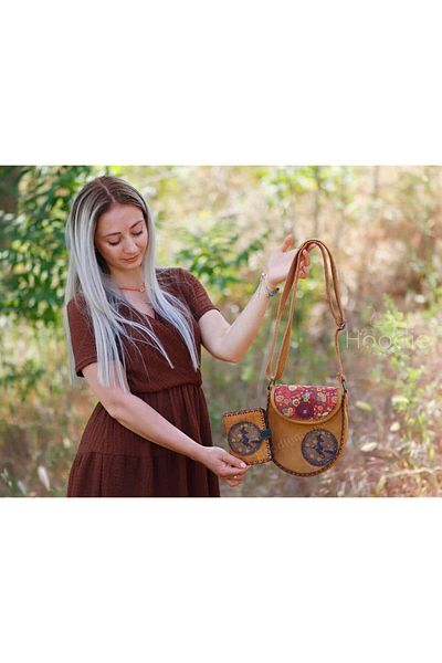 HOODİEMOUSE Cadi Figured Designed Cross Knitted Shoulder Bag and Wallet Combination - Mustard