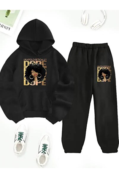 LAND MODA Γυναικείο σετ φόρμας με κουκούλα και στάμπα Dope