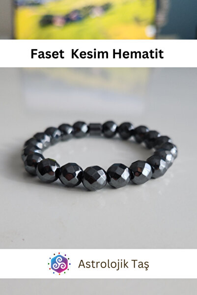 Astrolojik Doğal Taş Sertifikalı Faset Kesim Hematit Asaleti Bilekliği