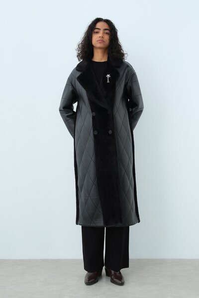 Nihan Deri Angora Garnili Kaban Siyah