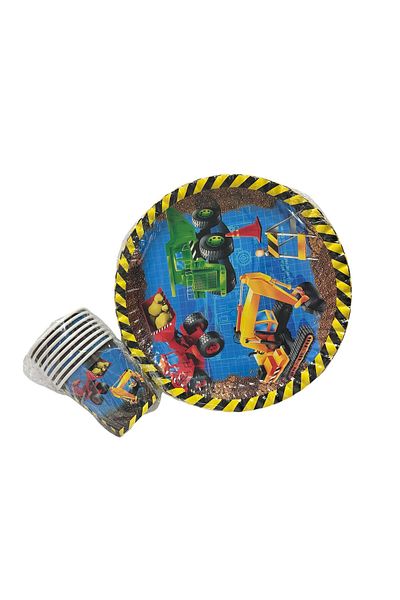 Cadde Süs Construction Themed Plate Glass Set of 8