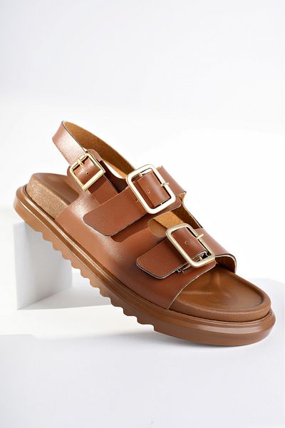 meyra'nın ayakkabıları Sandale confortabile pentru femei, cu piele bronzată, cu cataramă dublă, cu talpă dublă