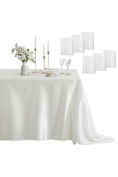 EVYA Față de masă 100% satin 160x200 cm Design strălucitor Prezentare pentru ocazii speciale Față de masă rezistentă la pete