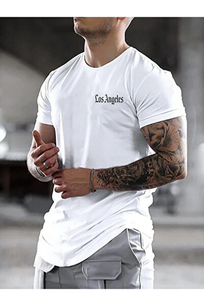DEEPSENCE Erkek 2li Siyah Beyaz T-shirt Oval Kesim Los Angeles  Slimfit kalıp