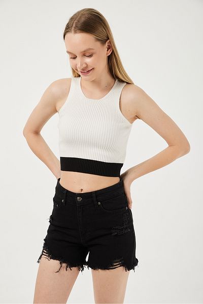 POODLE Γυναικεία Αμάνικη Δίχρωμη Crop Μπλούζα