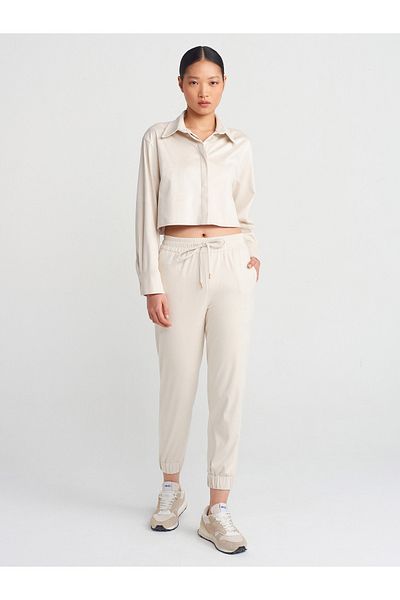 Dilvin 71594 Beige Suede Jogger Pants - Cuffed