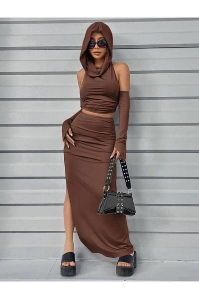 hipnoz butik Women's Sleeveless Detail Bustier Skirt Suit