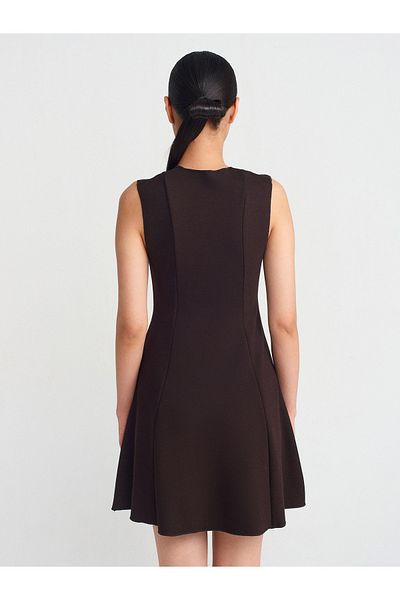 Dilvin 91293 Flounce Sleeveless Mini Dress-Dark Brown