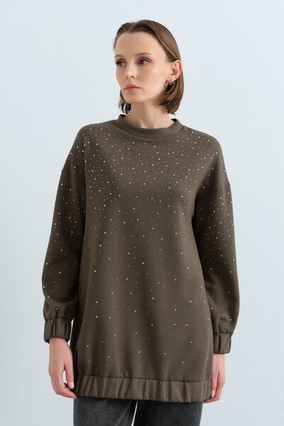 Nihan Parlak Taşlı Sweat Haki