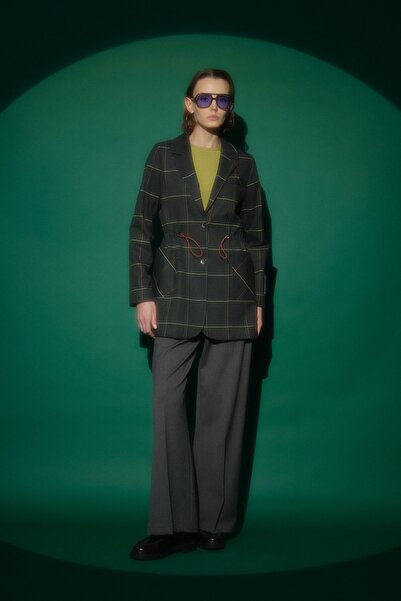 Nihan Marka Nakışlı Trend Ceket Füme