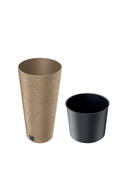 Prosperplast وعاء زهور من البلاستيك الخشبي من فورو سليم إيكو مع حشوة سعة 15.5...