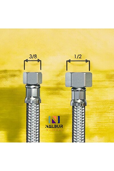 Nalbur Bakkal 1/2 - 3/8 Flex Su Bağlantı Hortumu Klozet,kombi,Taharet Çelik Hortum 60 Cm