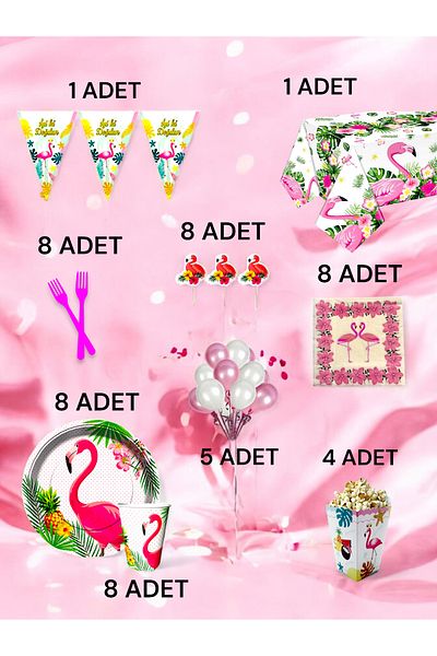 VibeHome Flamingo Themed XL Pack for 8 - Birthday Party and Fun Events