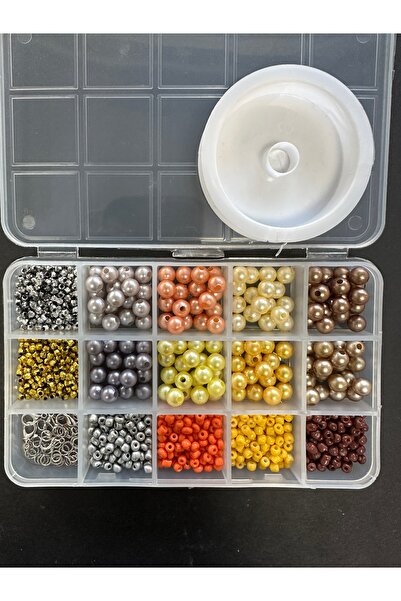 LİVZA BİJUTERİ 15 Gözlü Kutuda Inci Kum Toprak Tonları Takı Yapım Seti,hobi S...