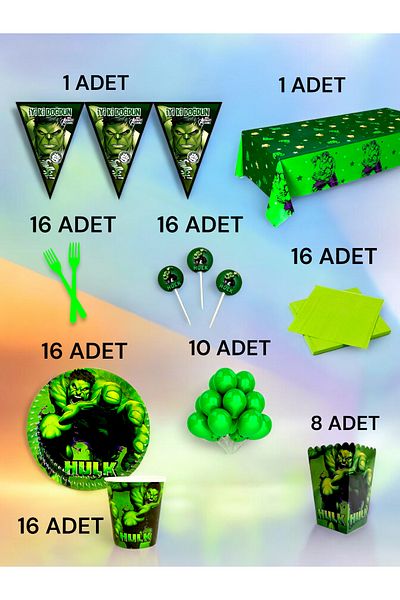 VibeHome Hulk Themed XL Pack for 16 - Birthday Party and Fun Events