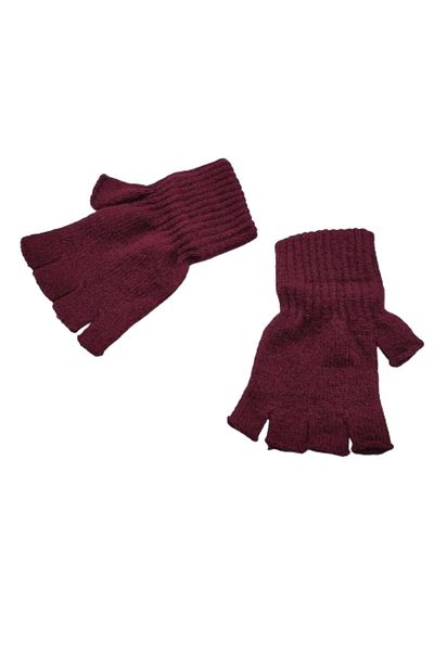 AXE SPORTSWEAR Winter Dark Red Fingerless Cut-Out Half Finger Soft Textured Knitted Knitwear Gloves