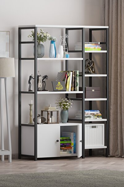 Cosargroup Dekoratif Çok Amaçlı Kitaplık 2 Kapaklı 8 Raflı Malzeme Dolabı Ofis Dosya Raf