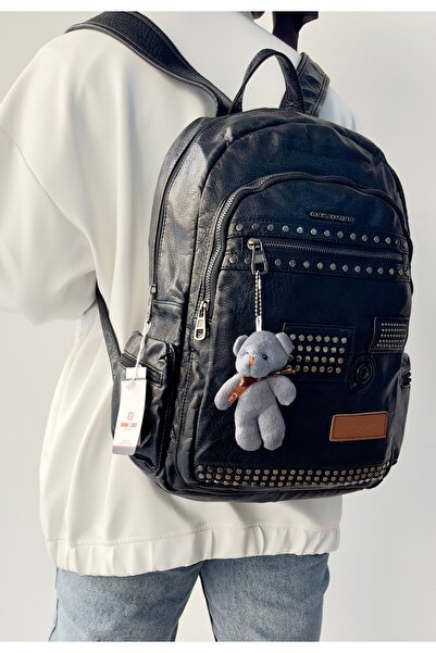 Just Polo Siyah  kadın Çok Bölmeli ithal Yıkamalı Sırt Çantası