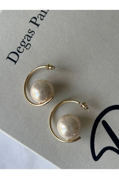 ringbox Gold White Pearl Hoop Earrings