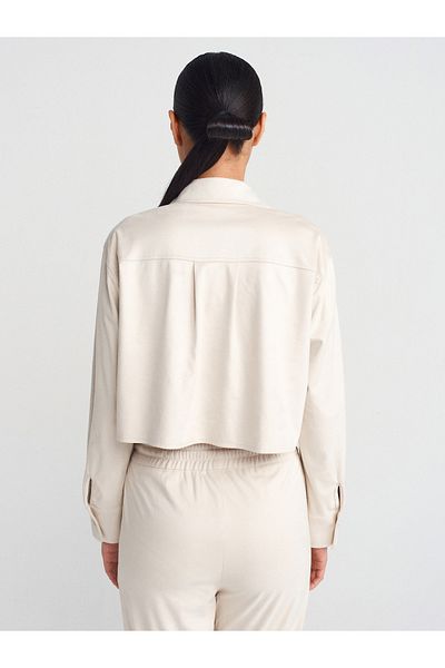 Dilvin 50493 Cămașă Crop Bej din piele intoarsa - Drapat
