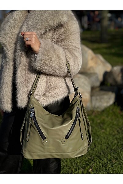 DEV 3 ADAM Зелена м'яка шкіряна жіноча сумка через плече та рюкзак