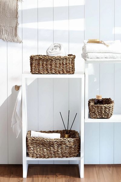 Halımax Wicker Bamboo 3-Piece Decorative Basket Organizer Triple Towel Holder Bathroom Organizer 3-Piece Jute Bread Basket