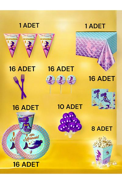 VibeHome Mermaid Themed XL Pack for 16 - Birthday Party and Fun Events