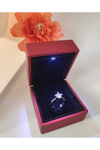 HKN AVM ACCESSORİES Solitaire Adjustable Silver Ring in a Lighted Box Marriage Proposal Serious Relationship Ring 14 February Gift