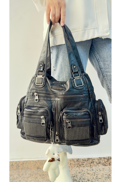 Just Polo Siyah  kadın Çok Bölmeli Yıkamalı Omuz Ve Kol Çantası