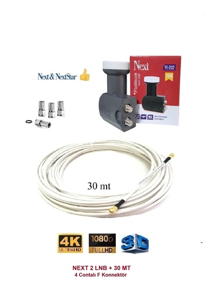 ANKTEK 30 Metre Gold Uçlu RG6/U4 Hazır Anten Kablosu + Next 2 li Lnb + 4 Contalı Konnektör