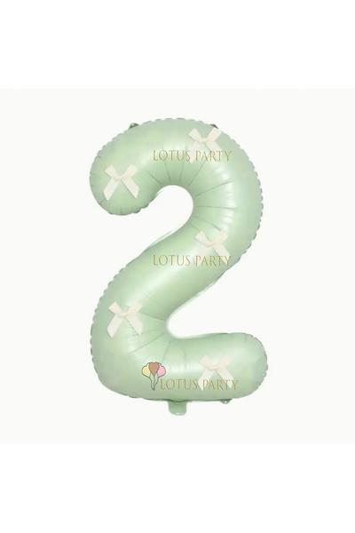LOTUS PARTY Su Yeşili Rakam Balon Beyaz Kurdele  - Beyaz Kurdeleli Fiyonklu S...