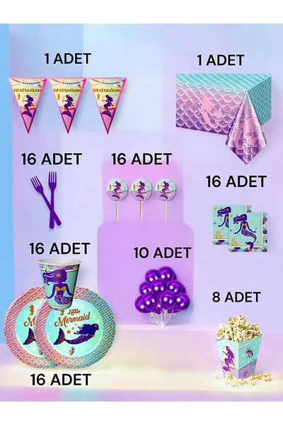 VibeHome Mermaid Themed XL Pack for 16 - Birthday Party and Fun Events