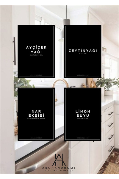 Lumiera Sticker Etiket Suya Dayanıklı Şişe Etiketi Mutfak Etiketleri 4'lü Ayç...