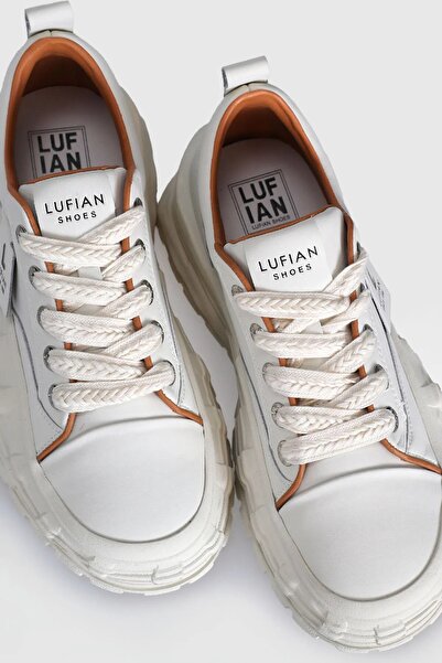 Lufian Hakiki Deri Yüksek Taban Bağcıklı Kadın Sneaker Ayakkabı Beyaz