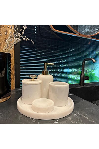 LİSPERA طقم حمام مكون من خمس قطع من الرخام الأبيض،