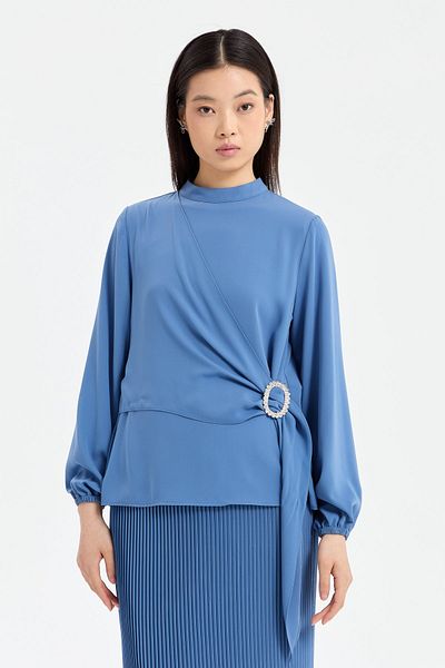Nihan Stylish Set - Indigo with Pleated Skirt and Stone Buckle
