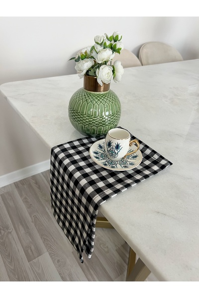 ToffyStore 2'li Siyah Beyaz Pötikare Kumaş Servis Peçetesi