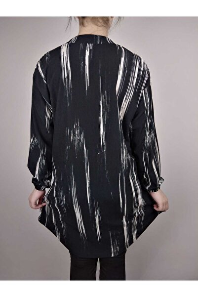 YAŞAR TRİKO Γυναικείο μαύρο δεμένο γιακά με κουμπιά μακρυμάνικο μανίκι καρπό ελαστικό ριχταρισμένο οβάλ φούστα τουνίκ