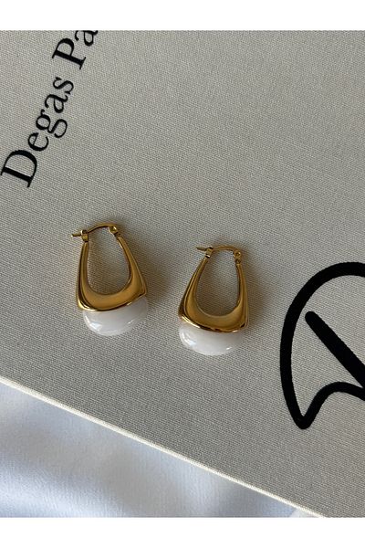 ringbox Steel Tarnish Gold White Acrylic Earrings