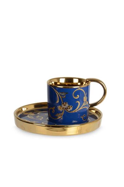 İpek İpek Porselen Gold Detaylı Mavi 6'lı Kahve Fincan Takımı Eg24d10g-461447g P