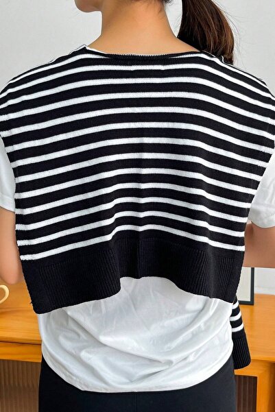 Moibody Tricotaj 100% acrilic din material subțire Şal de umăr pentru birou şi modă casual, fundal negru cu dungi