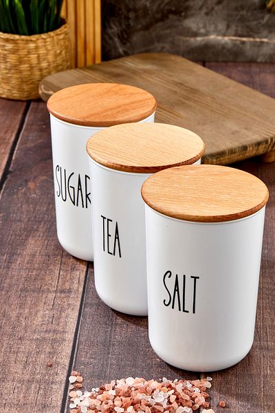 MODA OZY 3 Li Acrylic Jar with Wooden Vacuum Lid 900ml (Sweet/Episkop Salt)