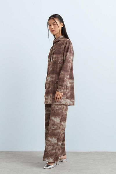 Nihan Costum cu tunică cu guler în picioare Kaki