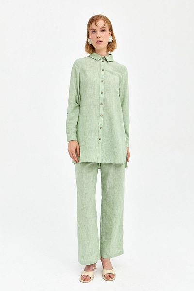 Nihan Green Natural Fabric Trousers Tunic Suit