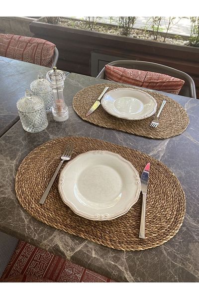 Halımax طقم أطباق منسوجة من الخيزران مكون من قطعتين بيضاويتين 30 × 45 سم