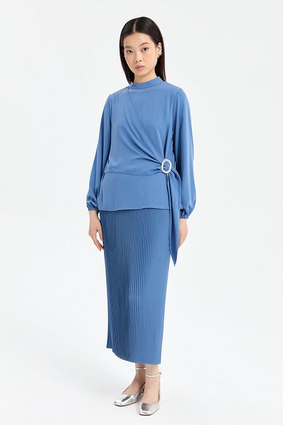 Nihan Stylish Set - Indigo with Pleated Skirt and Stone Buckle