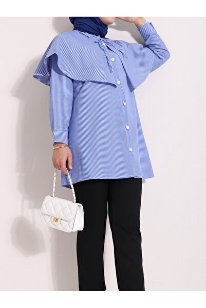 Modamorfo Cămașă cu dungi cu pelerină - Albastru