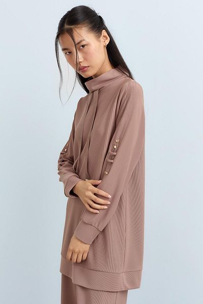 Nihan Sleeve-Detailed Knitted Trousers, Tunic Suit Mink
